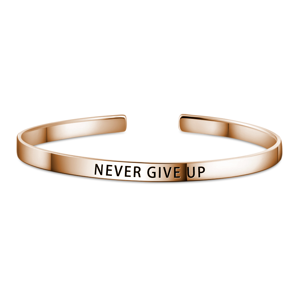 Pulseira Personalizada NEVER GIVE UP Pulseira Chapado em Ouro Rosa