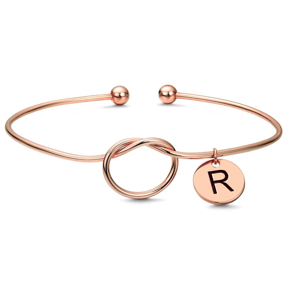 Pulseira Personalizada Pulseira Gravável com Nome Inicial Banhado a Ouro Rosa