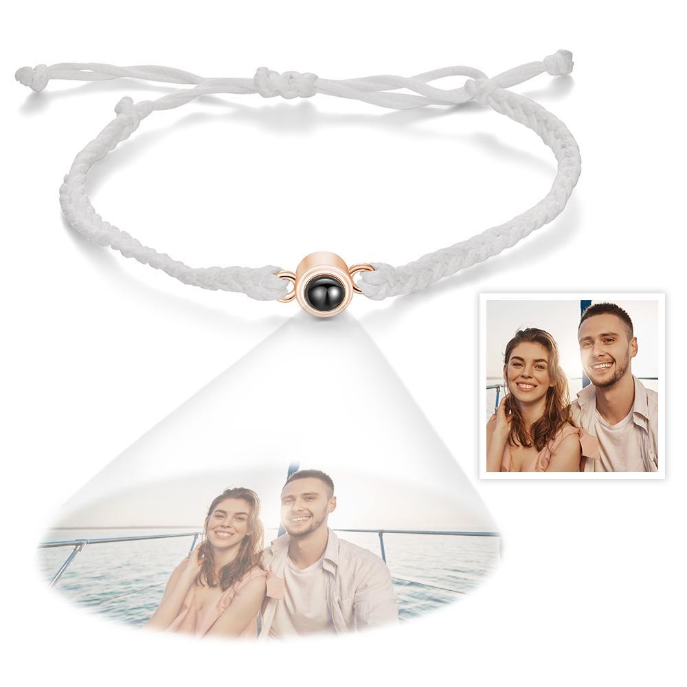 Pulseira De Casal Com Projeção De Fotos Personalizada Bracelete De Corda Branca Trançada Presente Para Amantes - soufeelbr