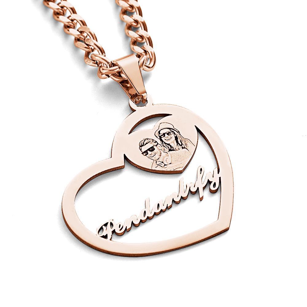 Colar De Coração Com Halo Gravado Com Foto Personalizada Em Ouro, Prata E Ouro Rosa Com Pingente De Medalhão Em Forma De Coração Colar De Coração Com Foto - soufeelbr