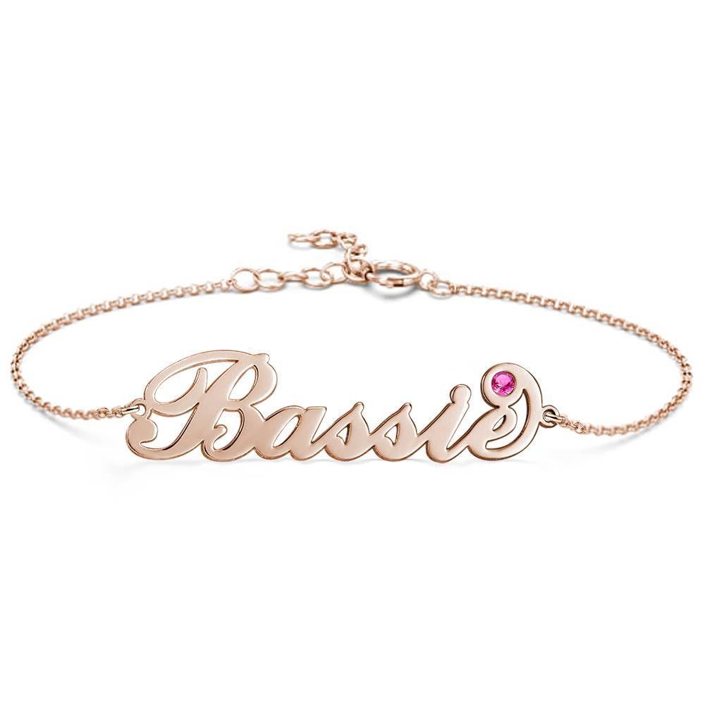 Pulseira Personalizada Pulseira com Nome Personalizado com Pedra Zodiacal Personalizada, Presente para Aniversário - Ouro Rosa