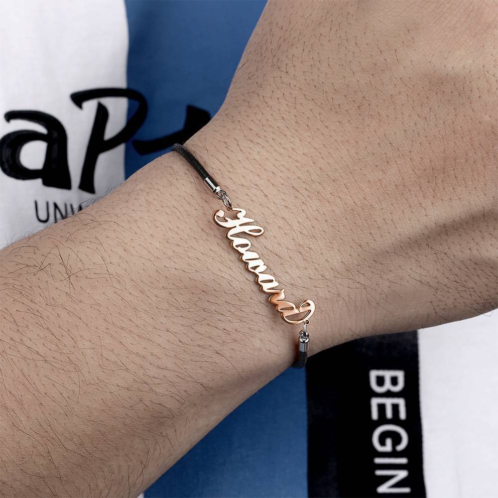 Pulseira Personalizada Pulseira com Nome Personalizado, Qualquer Pulseira com Nome Banhado a Ouro Rosa - Homem