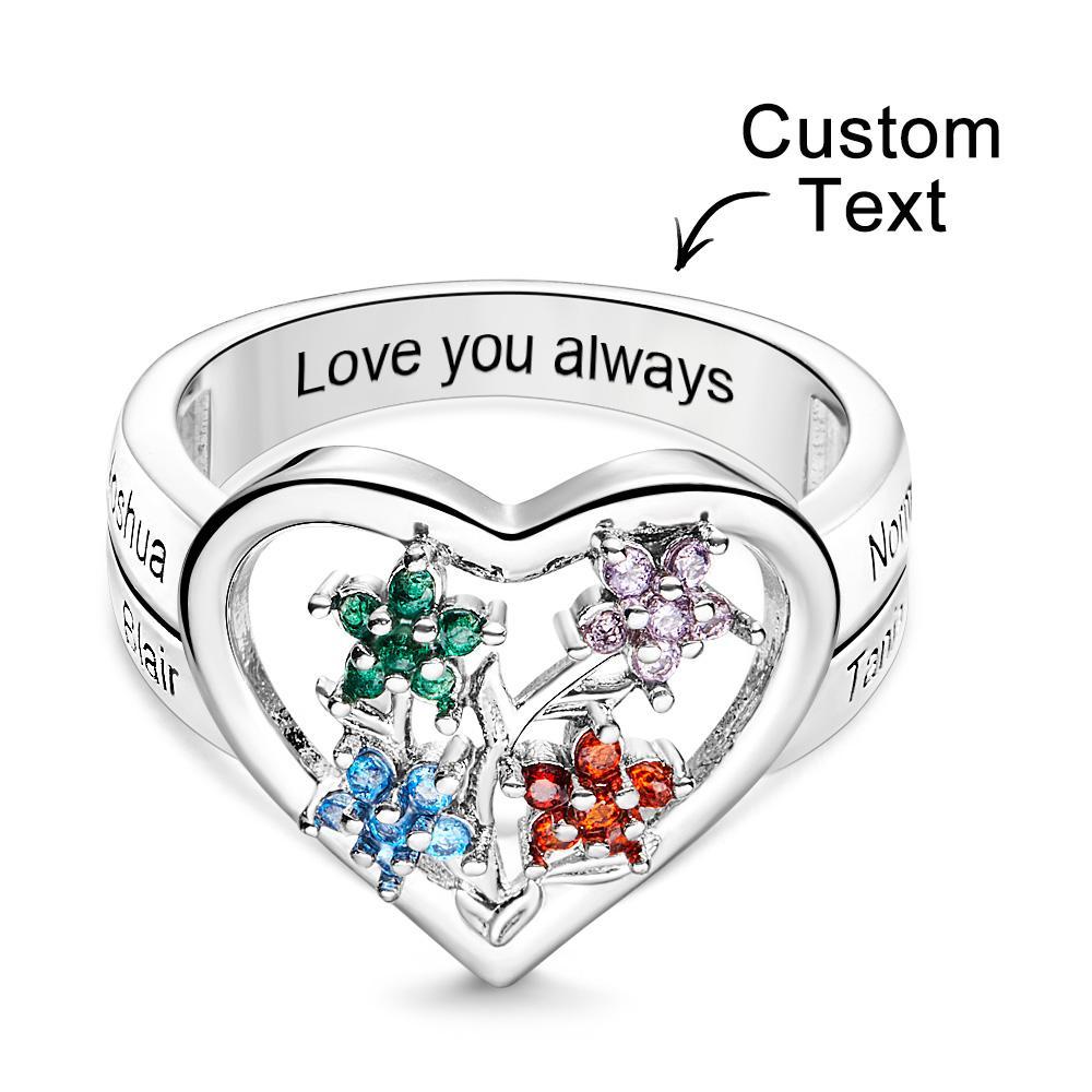 Anéis Gravados Com Pedra De Nascimento Personalizados, Flores Criativas, Presentes De Prata - soufeelbr