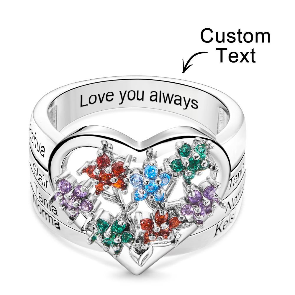 Anéis Gravados Com Pedra De Nascimento Personalizados, Flores Criativas, Presentes De Prata - soufeelbr