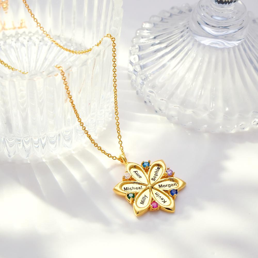 Colar De Flor Com Nome Personalizado Elegante Colar Com Pingente De Pedra De Nascimento Joias Presentes Para O Dia Das Mães - soufeelbr