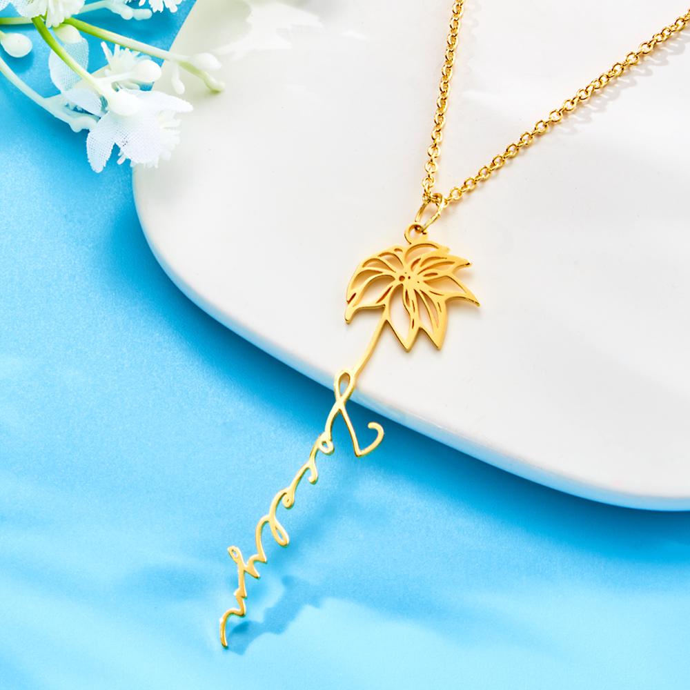 Colar Com O Nome Da Flor Do Mês Do Nascimento Com Gravura Personalizada Pingente Floral De Joias Delicadas Para Presente De Aniversário