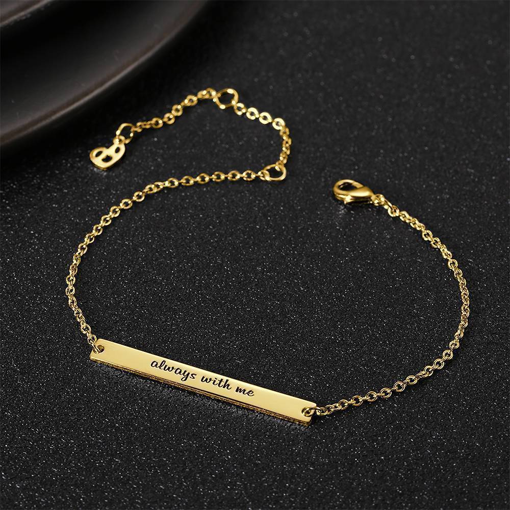 Pulseira Personalizada Pulseira Gravável Personalizada com Barra, Presente para Dama de Honra Banhado a Ouro 14K - Dourado