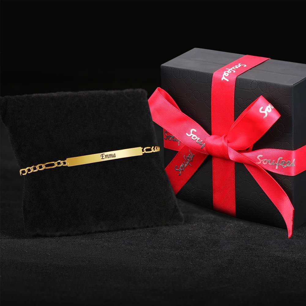 Pulseira Personalizada Bracelete Gravado Personalizado Com Nome De Pulseira Aço Inoxidável Banhado A Ouro 14k - Dourado