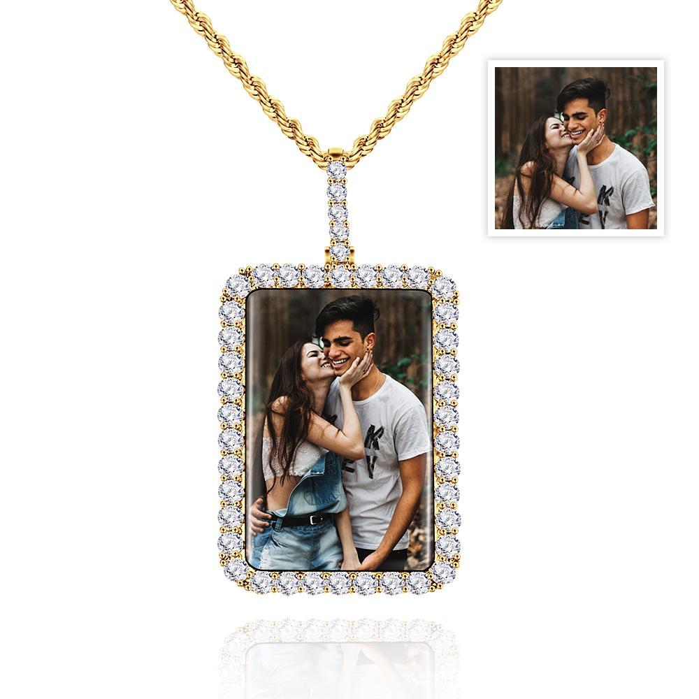 Colar Com Foto Personalizado Com Borda Quadrada De Diamante Suéter Corrente Presente - soufeelbr