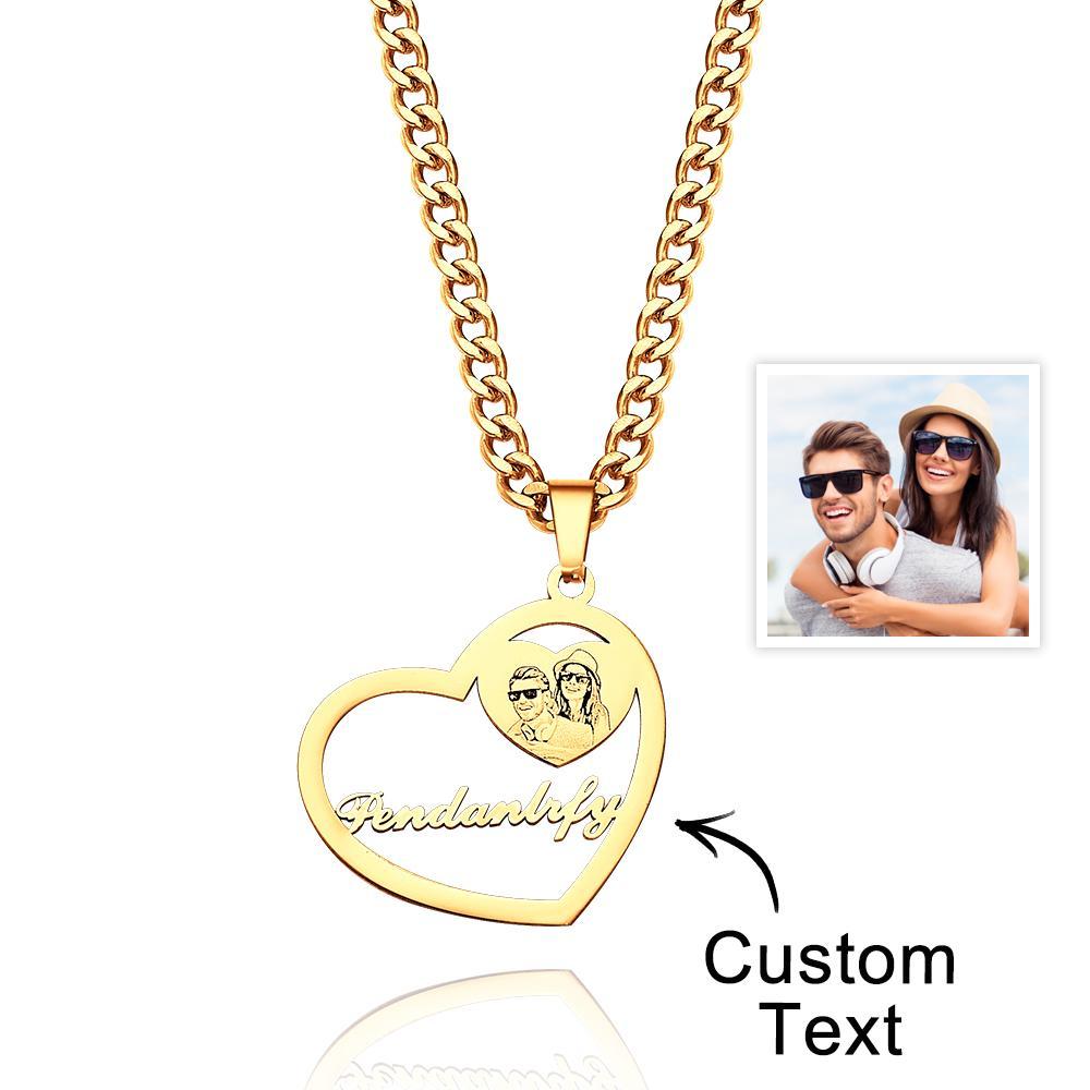 Colar De Coração Com Halo Gravado Com Foto Personalizada Em Ouro, Prata E Ouro Rosa Com Pingente De Medalhão Em Forma De Coração Colar De Coração Com Foto - soufeelbr