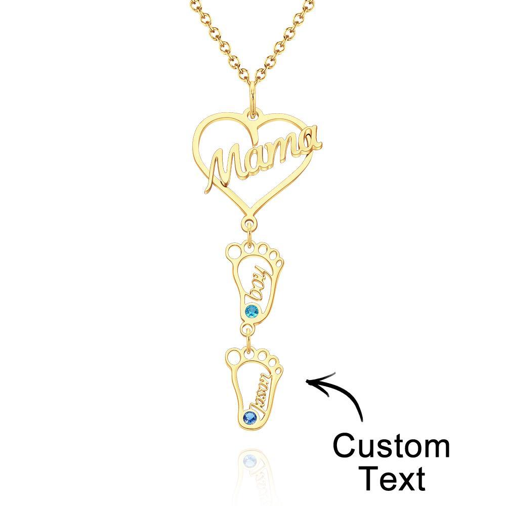 Colar Com Nome Gravado Personalizado Love Mama Coração Com Pés De Bebê De Diamantes - soufeelbr