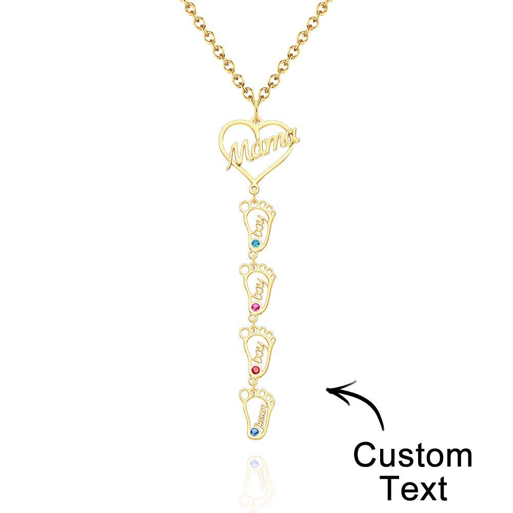 Colar Com Nome Gravado Personalizado Love Mama Coração Com Pés De Bebê De Diamantes - soufeelbr
