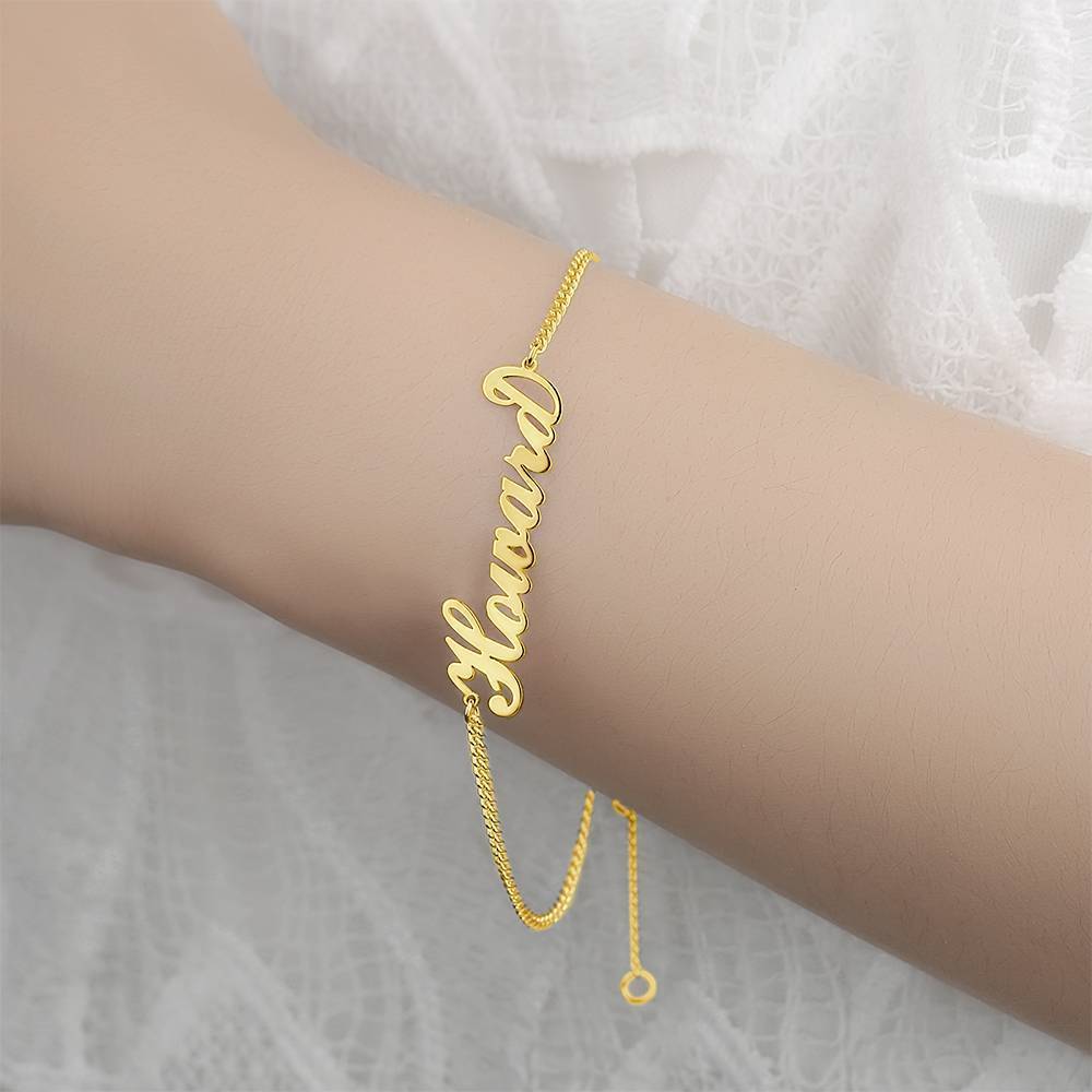 Pulseira Personalizada Pulseira com Nome Personalizado, Qualquer Pulseira com Nome Banhado a Ouro 14K - Dourado
