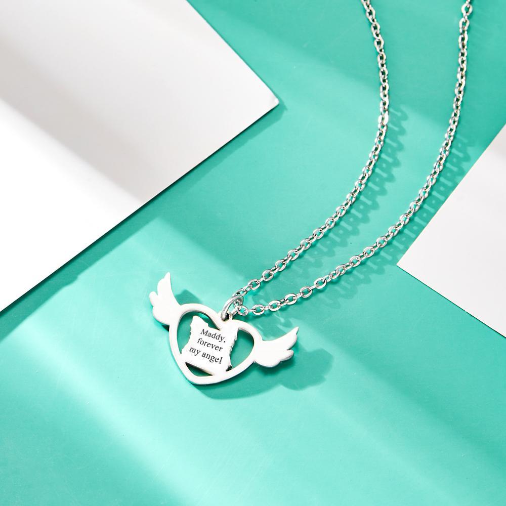 Colar Personalizado Com Foto Gravada Asas De Anjo Em Forma De Coração Colar Presente Para Amantes De Animais De Estimação - soufeelbr