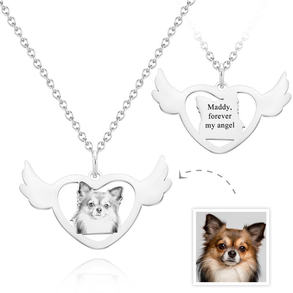 Colar Personalizado Com Foto Gravada Asas De Anjo Em Forma De Coração Colar Presente Para Amantes De Animais De Estimação - soufeelbr