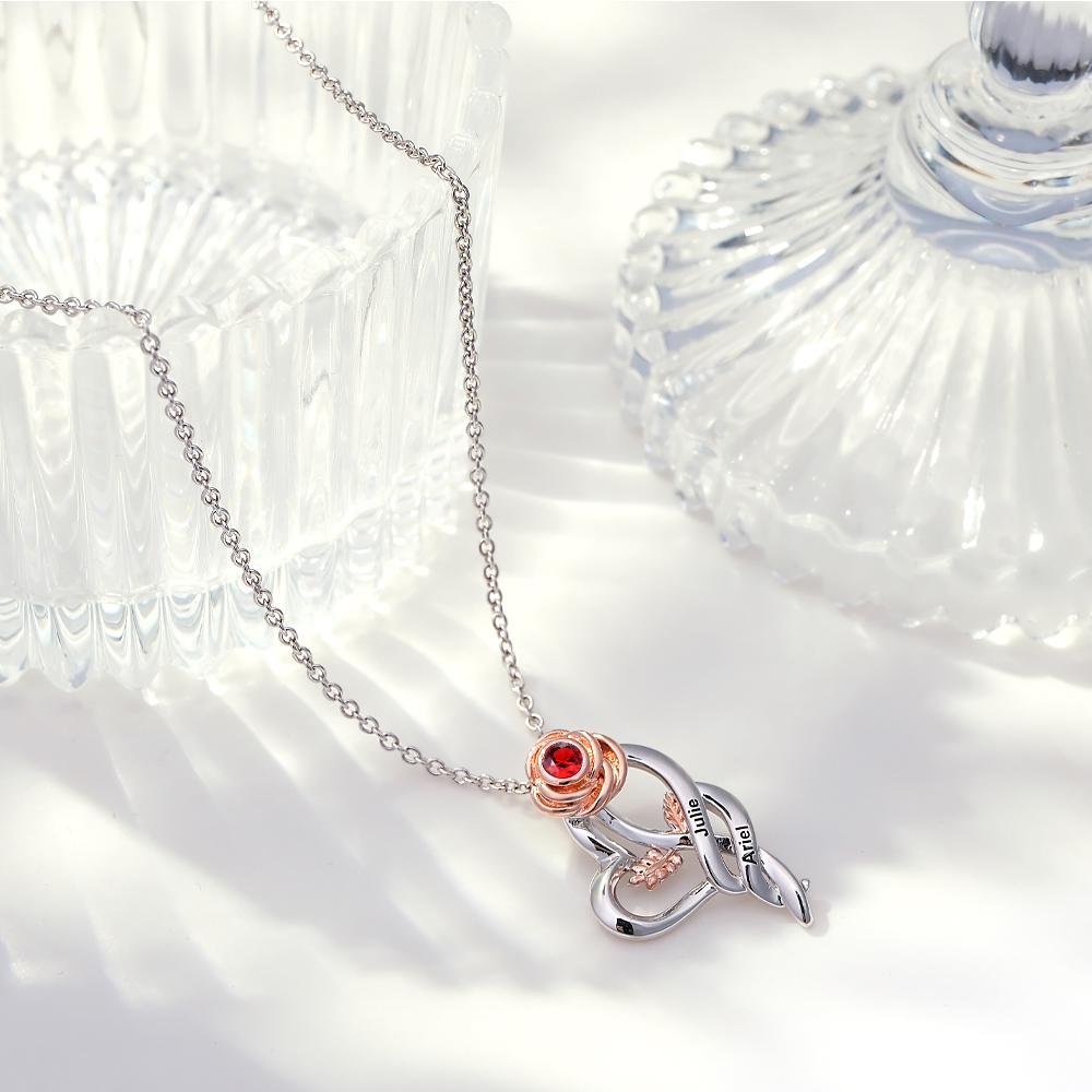 Colar De Rosa Personalizado Com Pedra De Aniversário Vermelha Lindo Presente Para A Mãe - soufeelbr