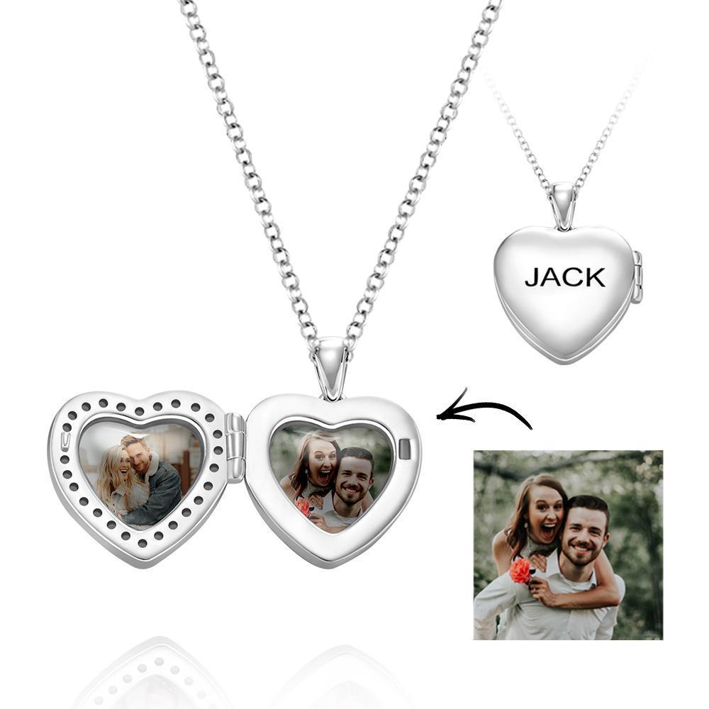Colar com foto gravada personalizada em forma de coração medalhão presentes de aniversário para mulheres