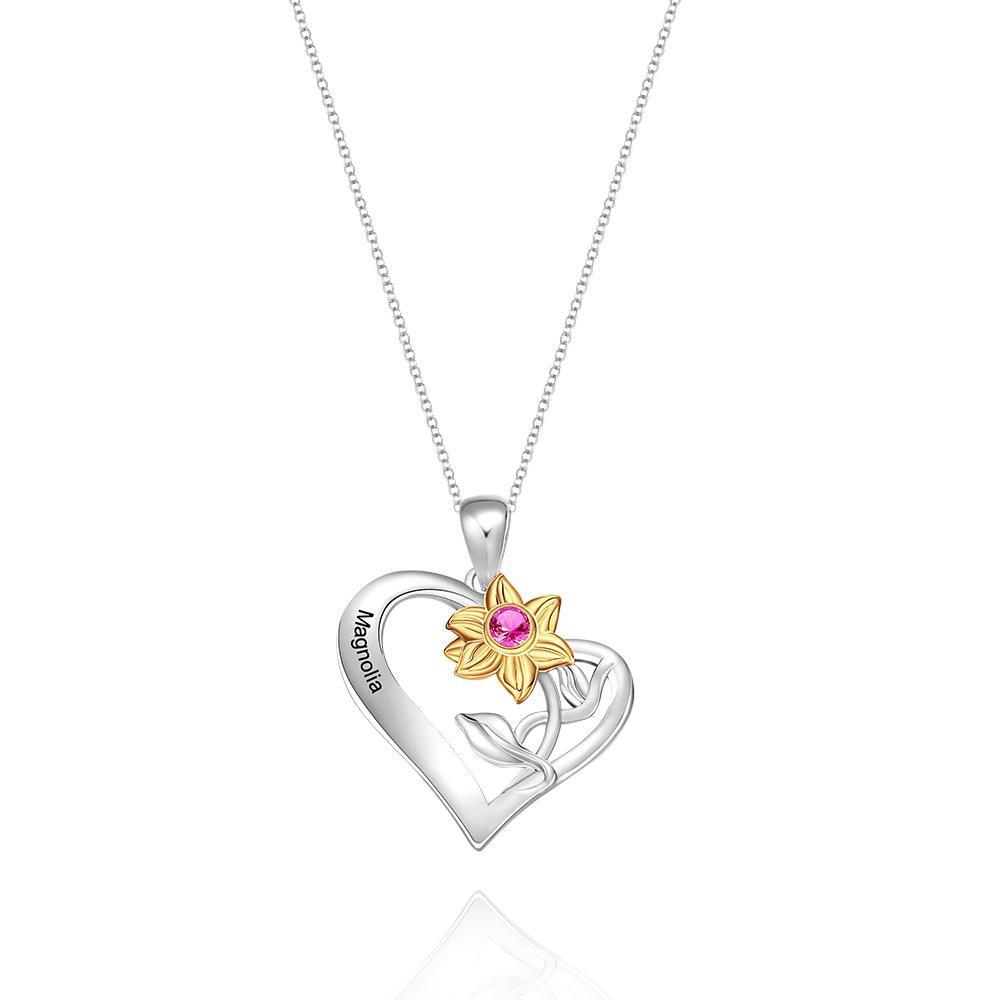 Colar Gravado Personalizado Flor De Diamante Presentes Únicos Em Forma De Coração