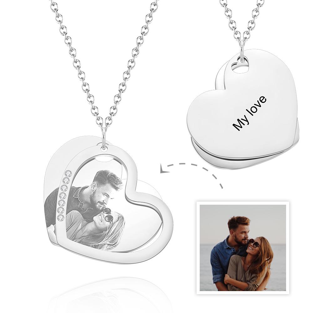 Colar Personalizado Com Foto Gravada Dupla Camada Presentes Em Forma De Coração - soufeelbr
