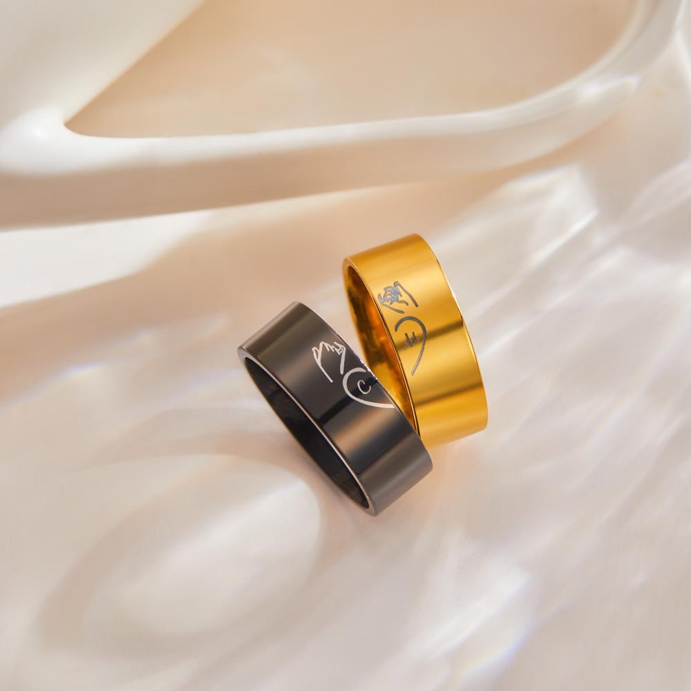 Anéis Gravados Personalizados Puxam Anéis Correspondentes De Gancho Para Presentes De Casais - soufeelbr