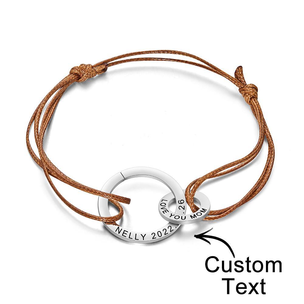 Pulseira De Dois Círculos Personalizada Com Gravação Personalizada E Elegante Para Mulheres - soufeelbr