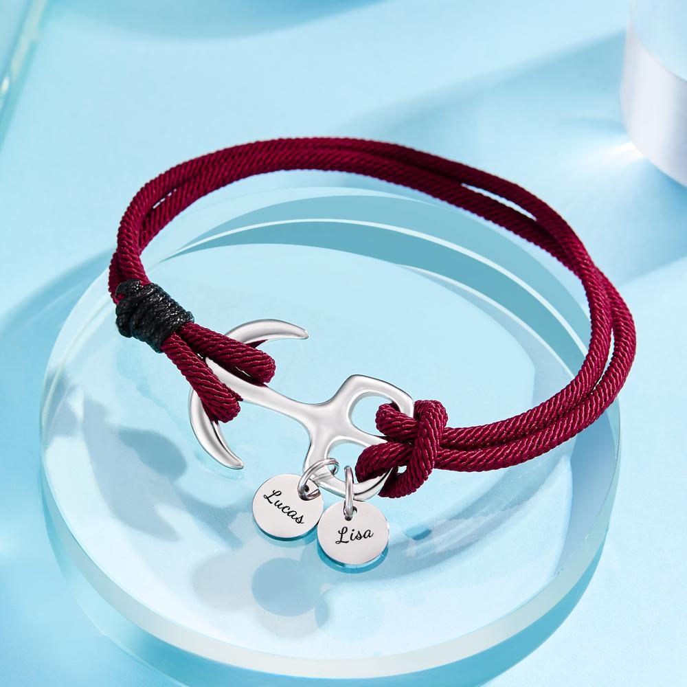 Pulseira De Corda De Âncora Marinha Personalizada Gravada Presente Para Homens - soufeelbr