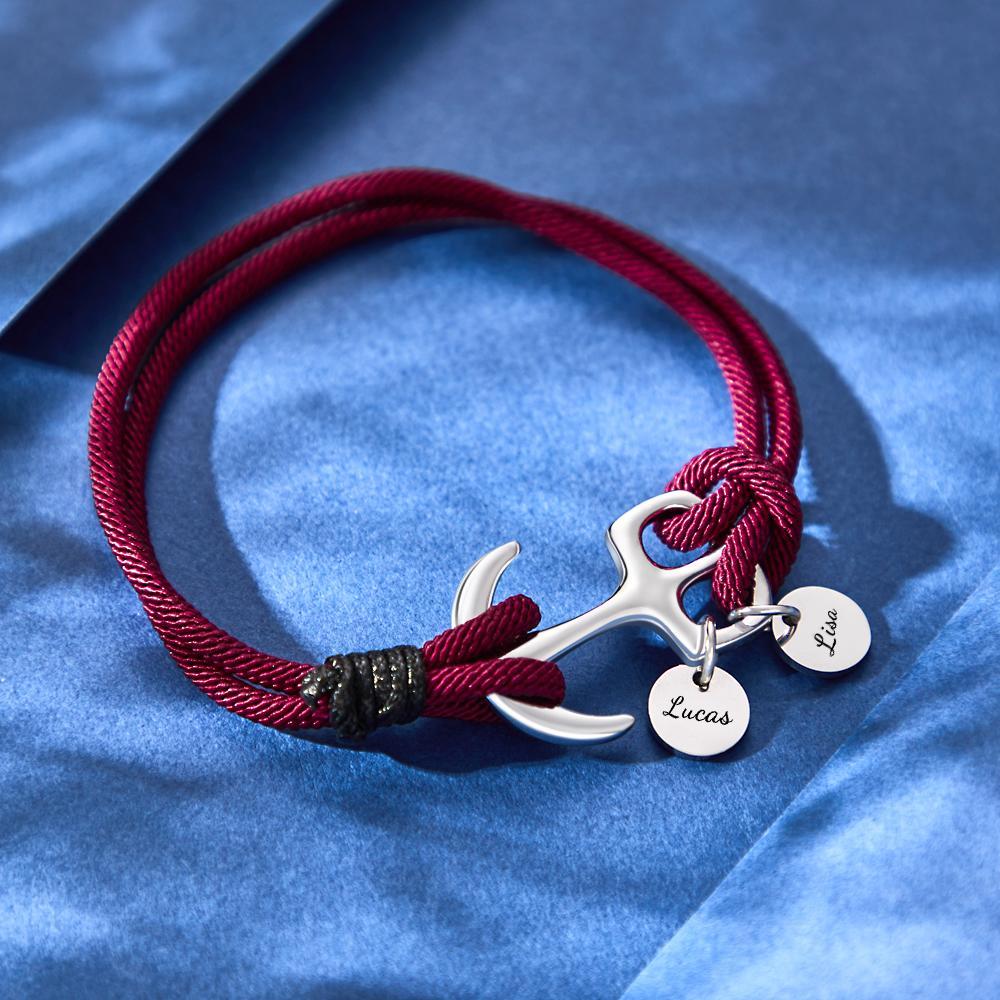 Pulseira De Corda De Âncora Marinha Personalizada Gravada Presente Para Homens - soufeelbr