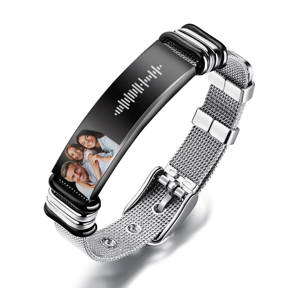 Pulseira De Aço Inoxidável Personalizada Opcional Com Foto Gravada Com Código De Música Melhores Presentes Para Homens Presentes Para Casais