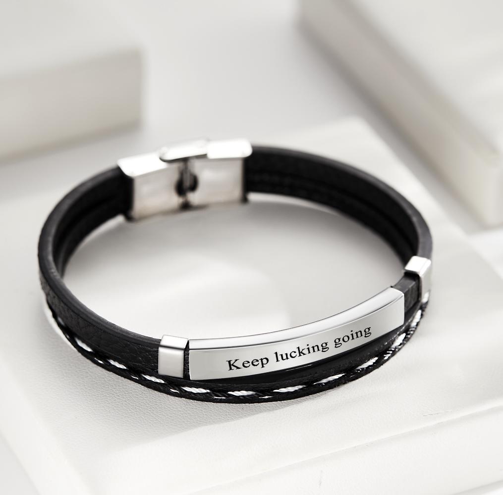 Pulseira Personalizada Gravada Couro Punk Criativo Presentes Para Casais - soufeelbr