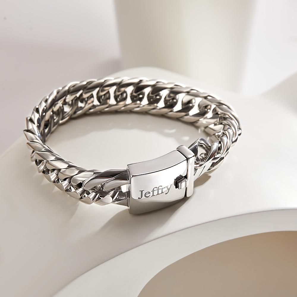 Pulseira Cubana De Aço Inoxidável Gravada Personalizada Presente Para Homens - soufeelbr