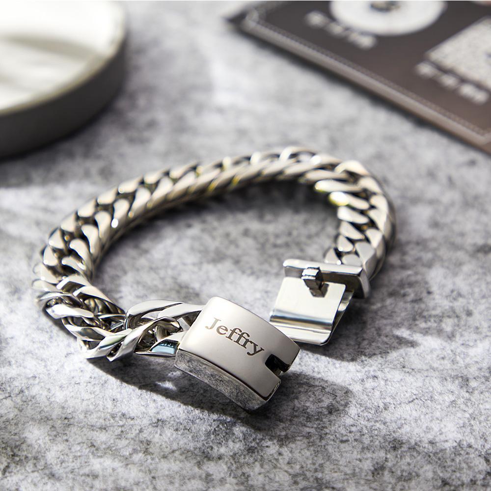 Pulseira Cubana De Aço Inoxidável Gravada Personalizada Presente Para Homens - soufeelbr