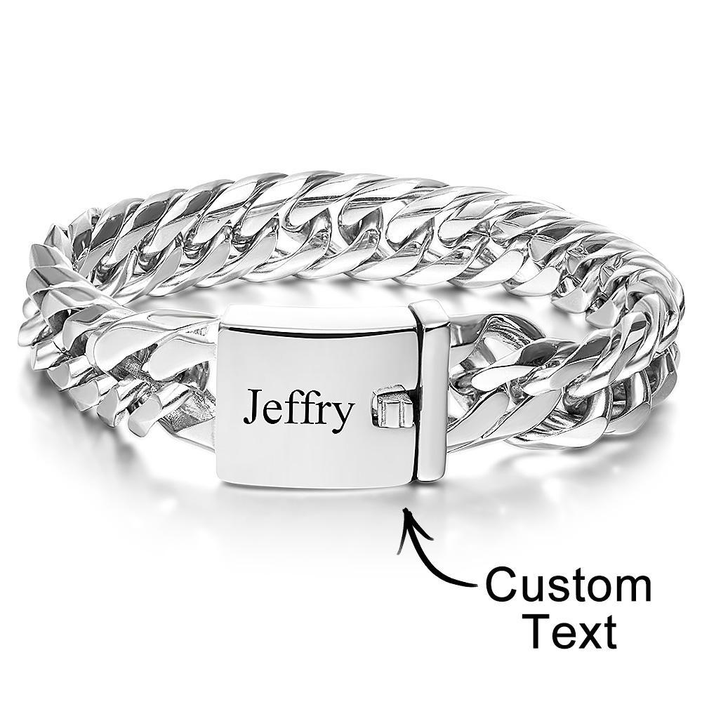 Pulseira Cubana De Aço Inoxidável Gravada Personalizada Presente Para Homens - soufeelbr