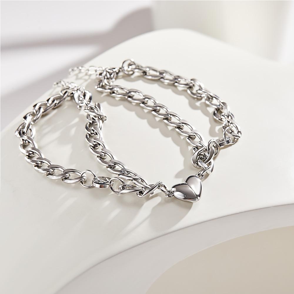 Conjunto De Pulseiras Magnéticas Cubanas Personalizadas Com Letras Gravadas Para Casais - soufeelbr