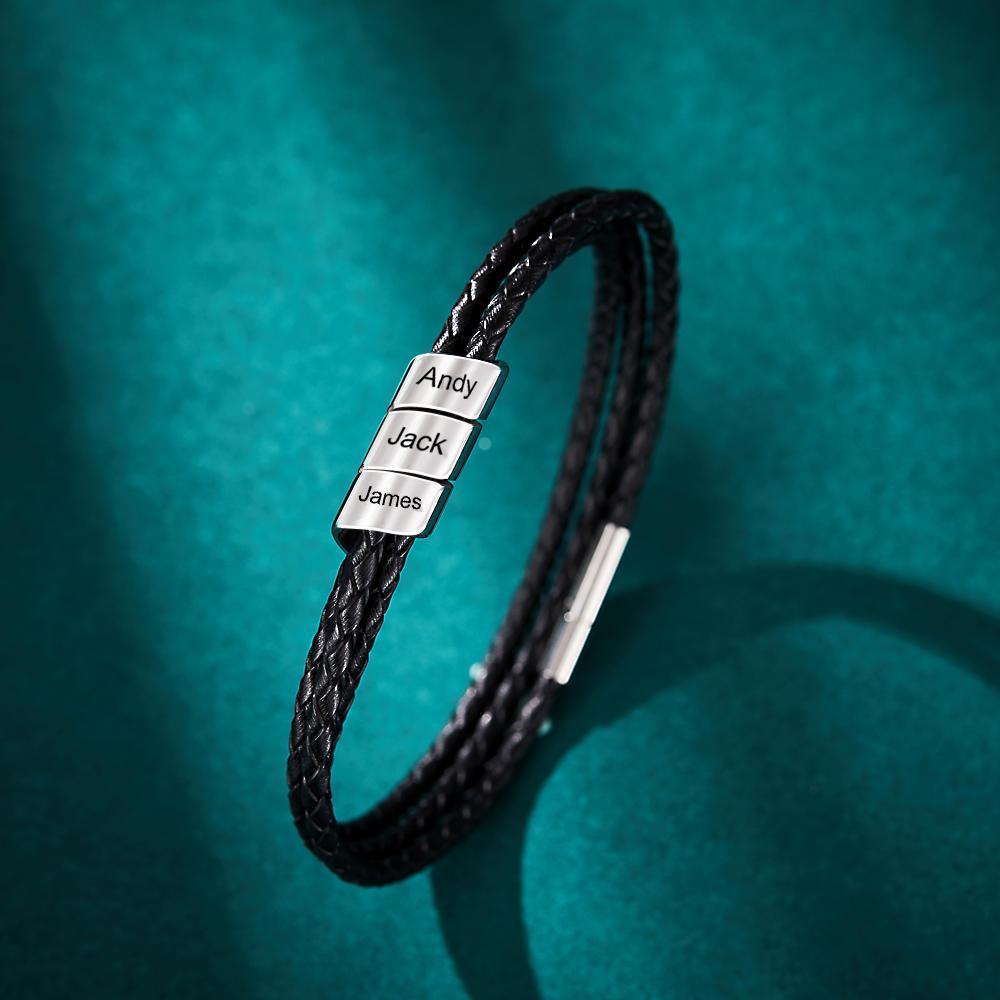 Pulseira De Couro Trançada Personalizada Com Nome Personalizado Pulseira Multicamadas Fashion Para Homens - soufeelbr