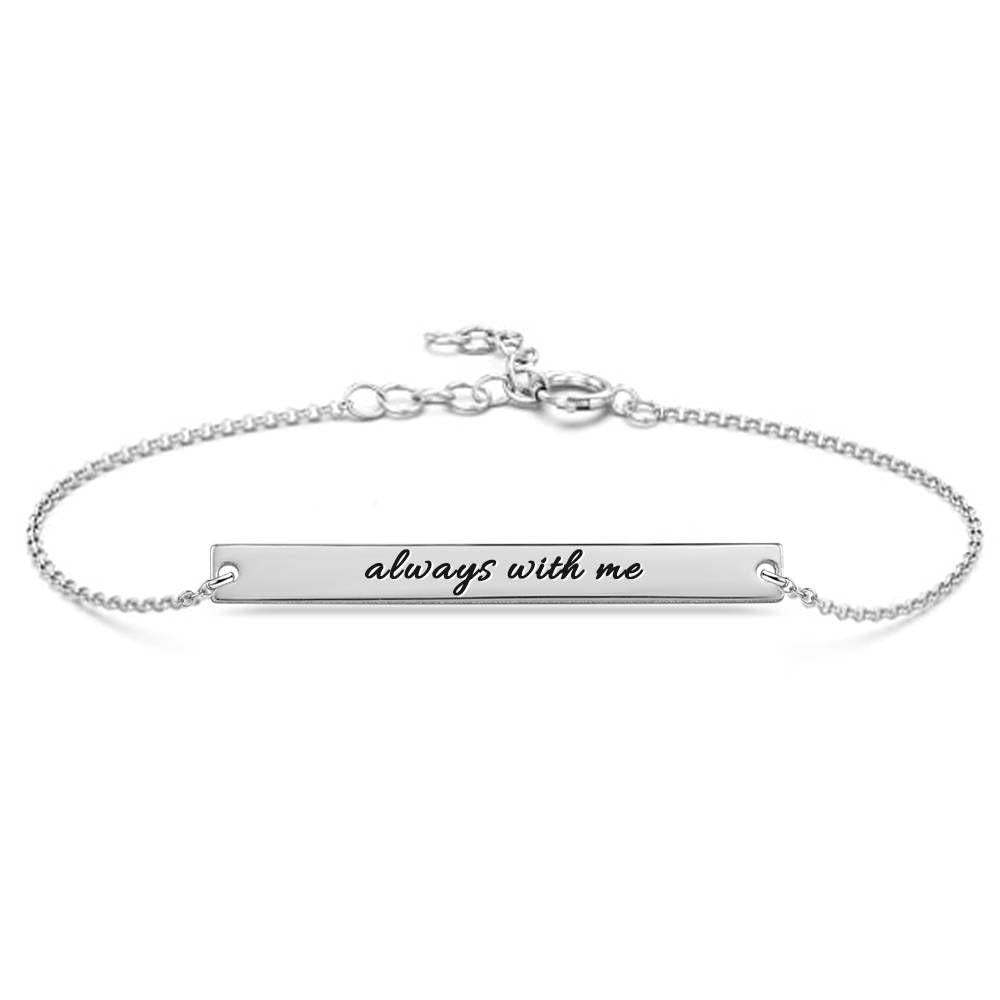 Pulseira Personalizada Pulseira Gravável Personalizada com Barra, Presente para Dama de Honra Banhado a Platina - Prata