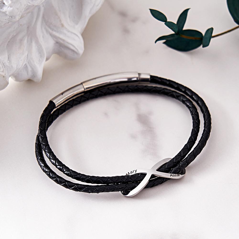 Conjunto De Pulseiras Com Sinal Do Infinito Gravado Pulseira De Couro Personalizada Para Casais - soufeelbr