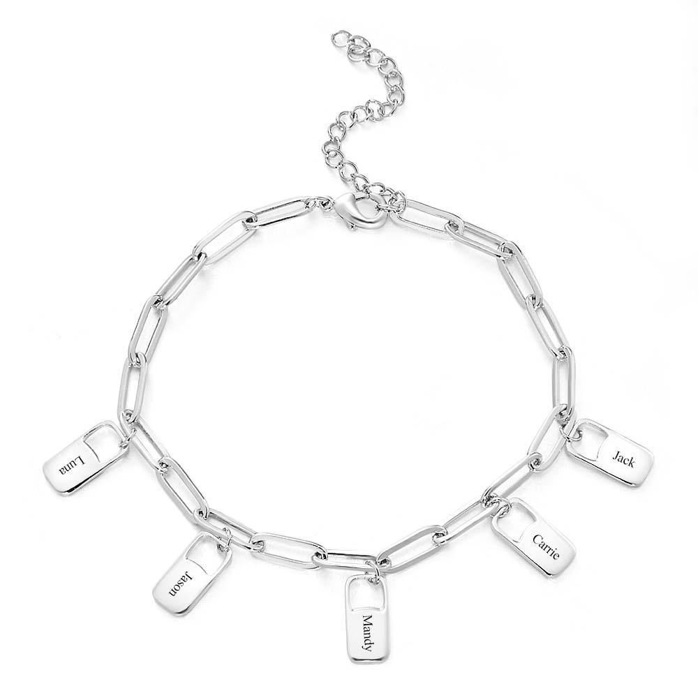 Pulseira Rory Chain Link Com 1-6 Charms Pulseira Personalizada Com Nomes De Família - soufeelbr