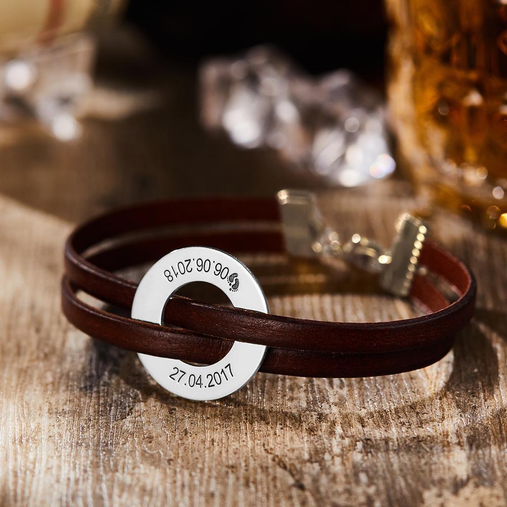 Pulseira Personalizada Pulseira gravada em couro pulseira masculina com nome bracelete presentes memoriais