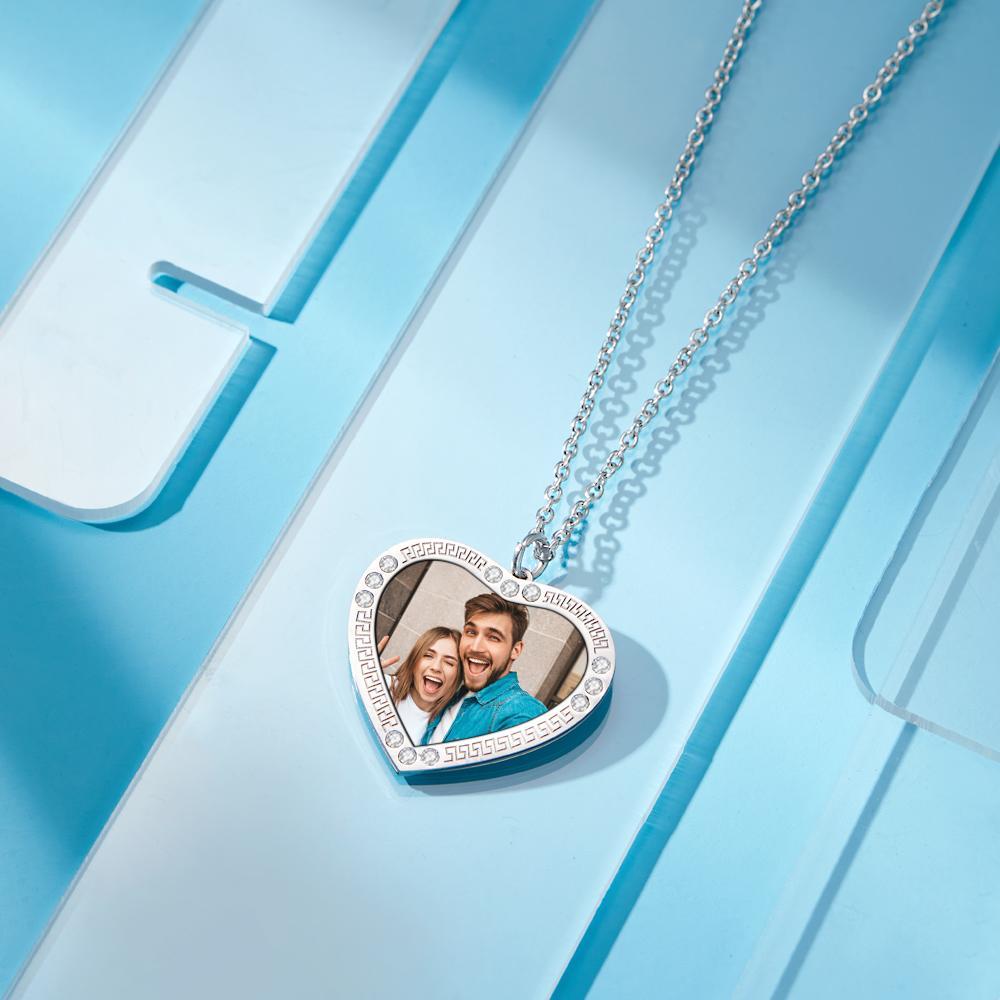 Colar Com Foto Personalizado Coração Diamante Simples Presentes Para Casal - soufeelbr