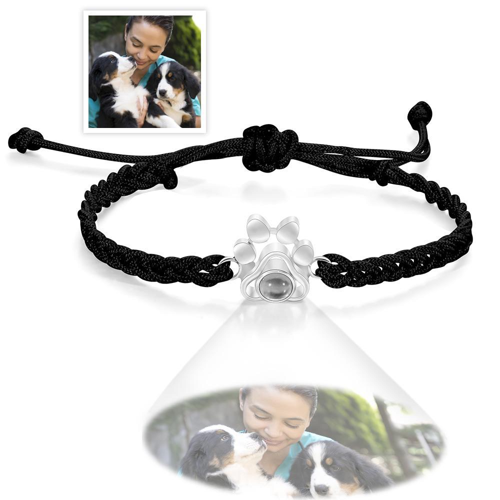 Pulseira De Projeção De Foto Com Pata De Cachorro Personalizada Pulseira De Corda Trançada Presente Para Amantes De Animais De Estimação - soufeelbr