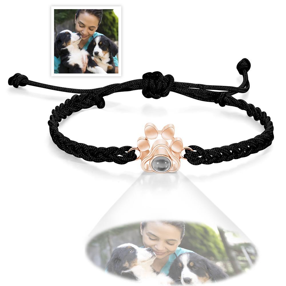 Pulseira De Projeção De Foto Com Pata De Cachorro Personalizada Pulseira De Corda Trançada Presente Para Amantes De Animais De Estimação - soufeelbr