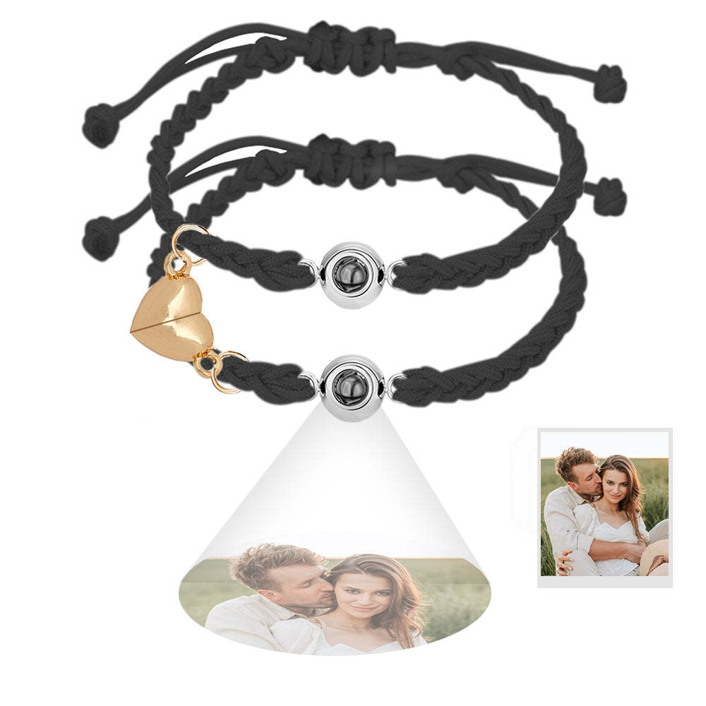 Pulseira De Projeção De Foto Personalizada Simples Coração Tecido Pulseira Magnética Presente Para Casal - soufeelbr