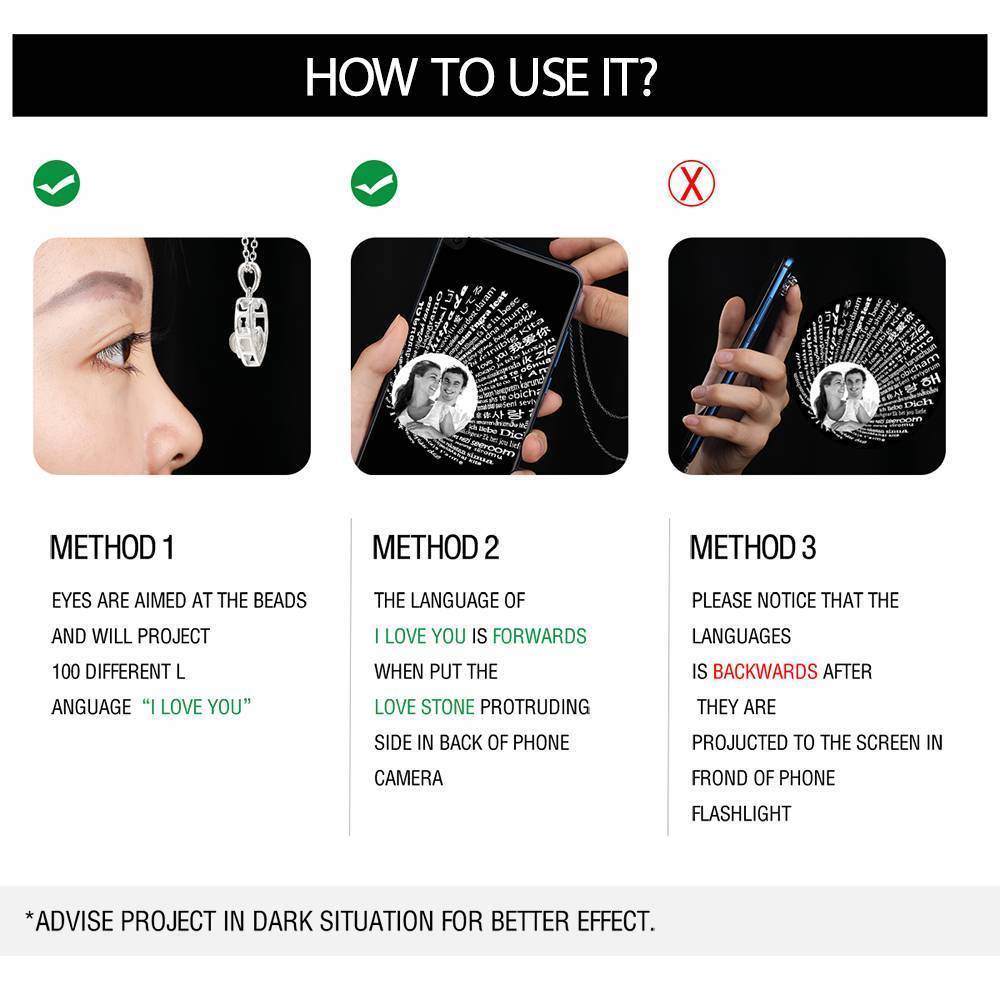 Colar Eu Te Amo Em 100 Idiomas Projeção Colar De Foto Ame Seu Coração Para Mãe - soufeelbr