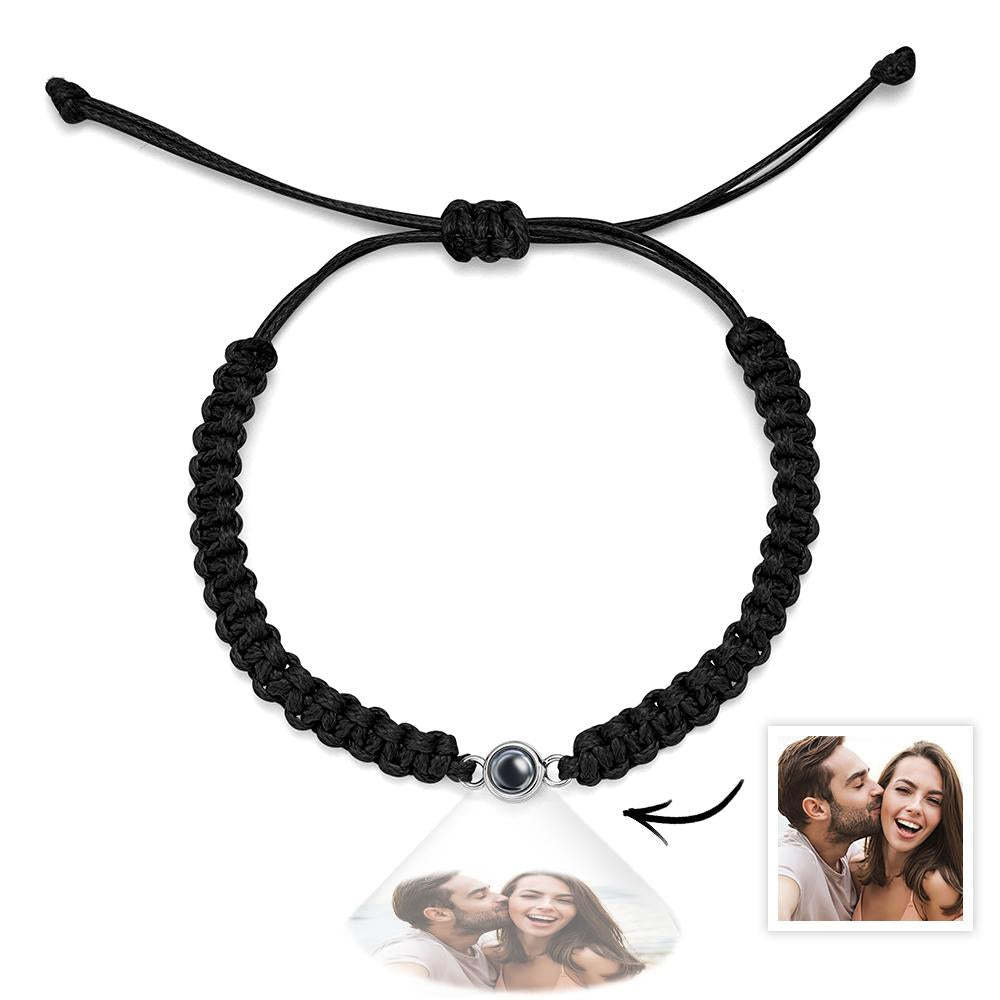 Pulseira De Projeção De Foto Trançada Personalizada Corda De Rabo De Peixe Pulseira Masculina Trançada À Mão Presente Para Homens - soufeelbr