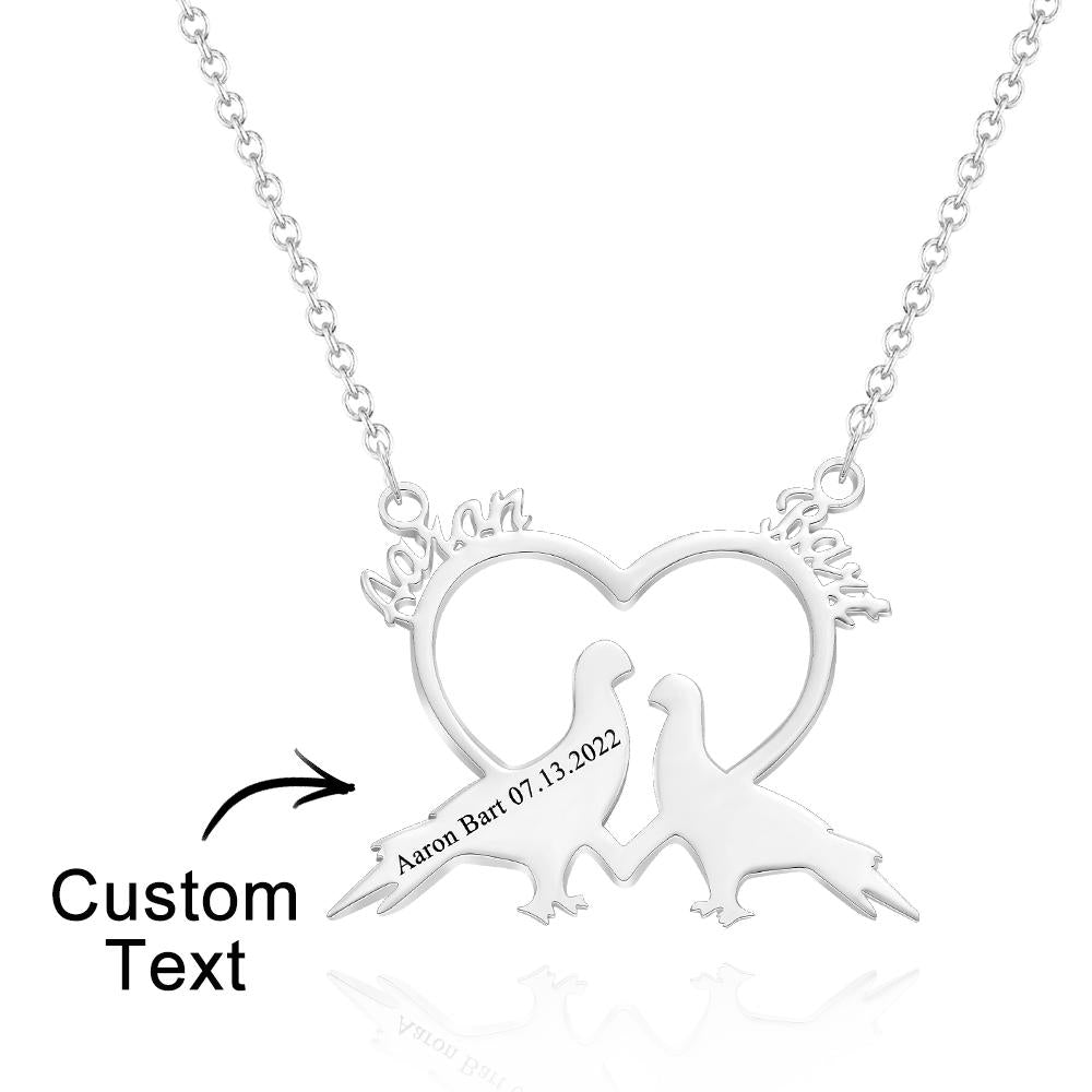 Colar Gravado Personalizado Nome Personalizado Romântico Amor Pássaros Casal Presentes - soufeelbr