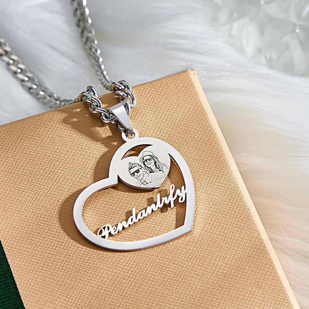 Colar De Coração Com Halo Gravado Com Foto Personalizada Em Ouro, Prata E Ouro Rosa Com Pingente De Medalhão Em Forma De Coração Colar De Coração Com Foto - soufeelbr