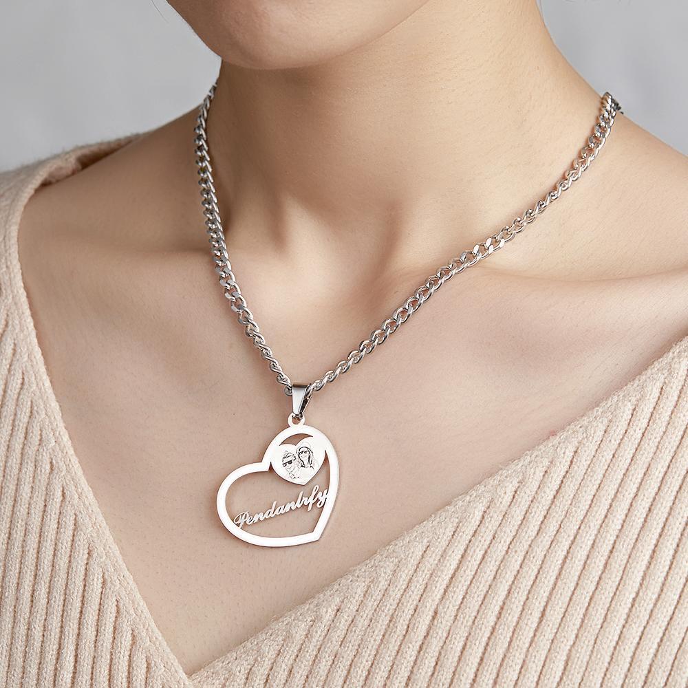Colar De Coração Com Halo Gravado Com Foto Personalizada Em Ouro, Prata E Ouro Rosa Com Pingente De Medalhão Em Forma De Coração Colar De Coração Com Foto - soufeelbr