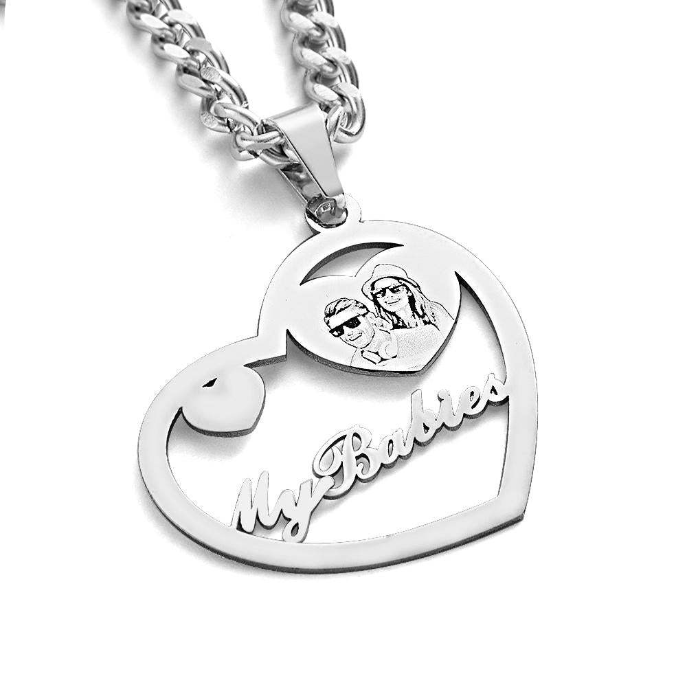 Colar De Coração Com Halo Gravado Com Foto Personalizada Em Ouro, Prata E Ouro Rosa Com Pingente De Medalhão Em Forma De Coração Colar De Coração Com Foto - soufeelbr