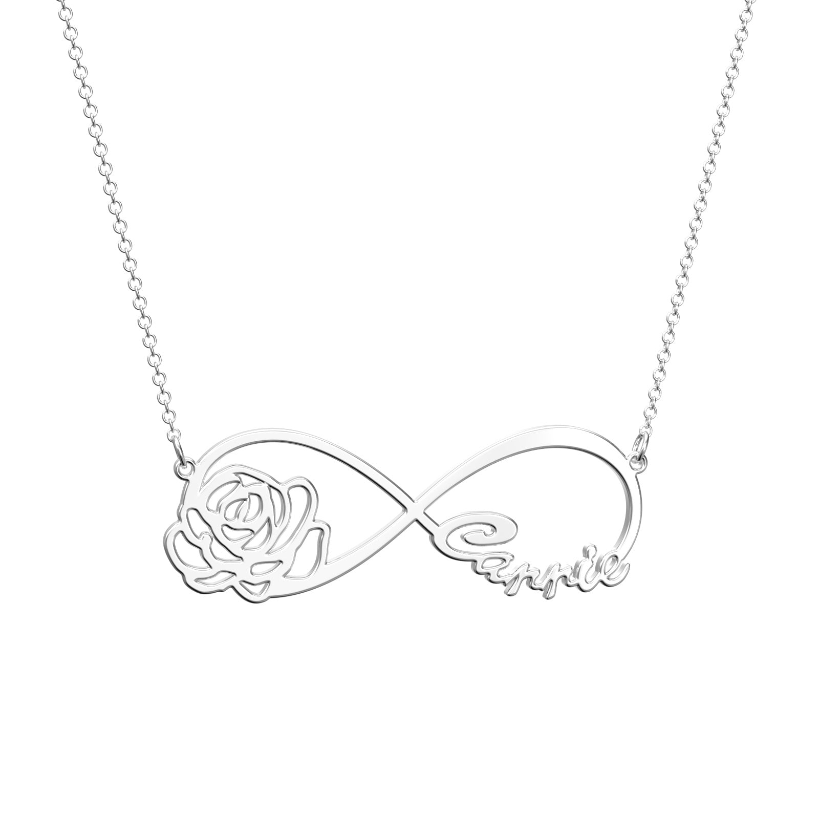 Colar Com Nome Infinito, Colar Personalizado Com Nome Infinito Com Rosa - soufeelbr