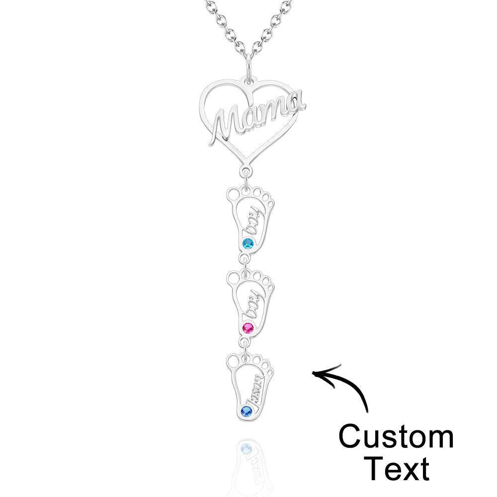 Colar Com Nome Gravado Personalizado Love Mama Coração Com Pés De Bebê De Diamantes - soufeelbr